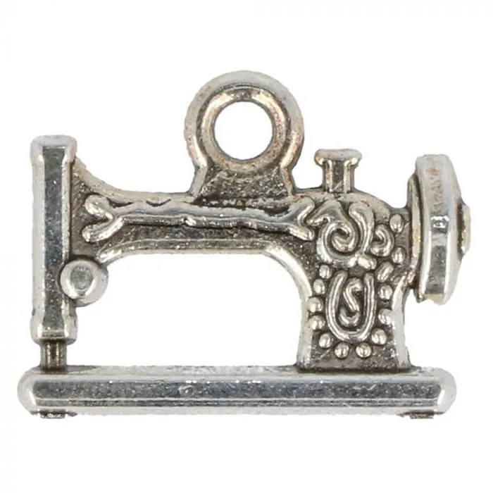 Metalen bedeltje - antieke naaimachine - 20 mm